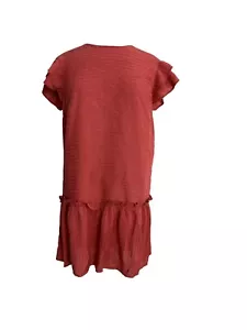 Shilla Womens Dress Size XS Coral Shift Double Flutter Sleeves Ruffle Drop Waist - Picture 1 of 7