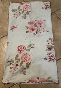 Lauren Conrad King 1 Shams Blue/Green~Floral Pattern Pom Pom Edges Shabby Chic - Picture 1 of 6
