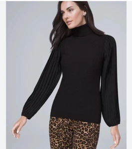 WHBM White House Black Market Black Turtleneck Sheet Sleeves Size S Small - Picture 1 of 13