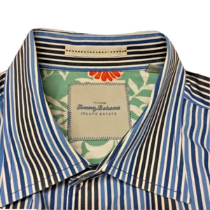 Camicia hawaiana TOMMY BAHAMA Island Estate blu/nero a righe manica lunga taglia XL - Foto 1 di 8