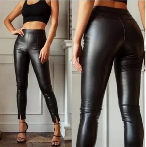 Idem Ditto Black Faux Leather Skinny Pants NWT Women Size SMALL Vegan High Rise - Picture 1 of 14