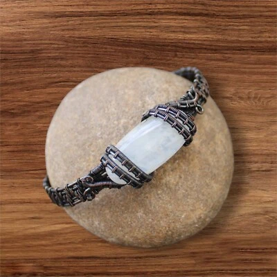 Brazalete Brazalete Arco Iris Piedra Lunar Brazalete Brazalete Envuelto Alambre Cobre Foto 1 de 4