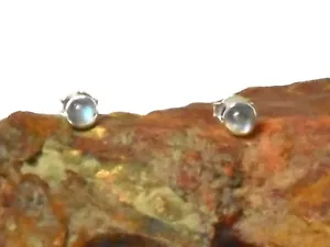 MONDSTEIN Sterling Silber 925 Edelstein Ohrringe / STUDS - 4 mm - Picture 1 of 4