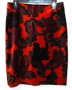 Talbots Size 6 Paisley Pencil Skirt Velvet Fully Lined Red Black (nn20) - Picture 1 of 7