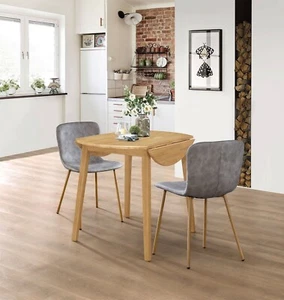 Dining Set, Round Drop Leaf Kitchen Table and 2 Taupe Faux Leather Dining Chairs - Picture 1 of 7