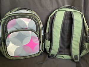 Unbranded Unisex Multi-Section School Backpack Geometric Pa Army Green Pink Gray