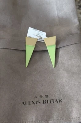 Brincos triangulares de ouro e esmalte verde grande Alexis Bittar 100% autênticos - Imagem 1 de 4