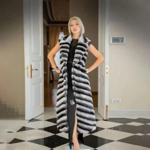 Fashion Women's Long Natural Real Rex Rabbit Fur Vest Winter Warm Waistcoat Coat - Picture 1 of 4