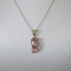10K Gold Pink Ice CZ Halskette mit Anhänger, 19" Goldkette, Vintage 1980er - Bild 1 von 10