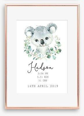 A4 Nursery/Baby Personalised,birth Announcement/stats Koala Boy Gift Keepsake • 20$
