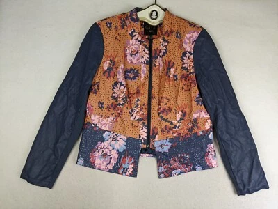 G.I.L.I. Chaqueta Mujer Talla 16 Azul y Naranja Estampado Floral Imitación Cuero Moto Foto 1 de 4
