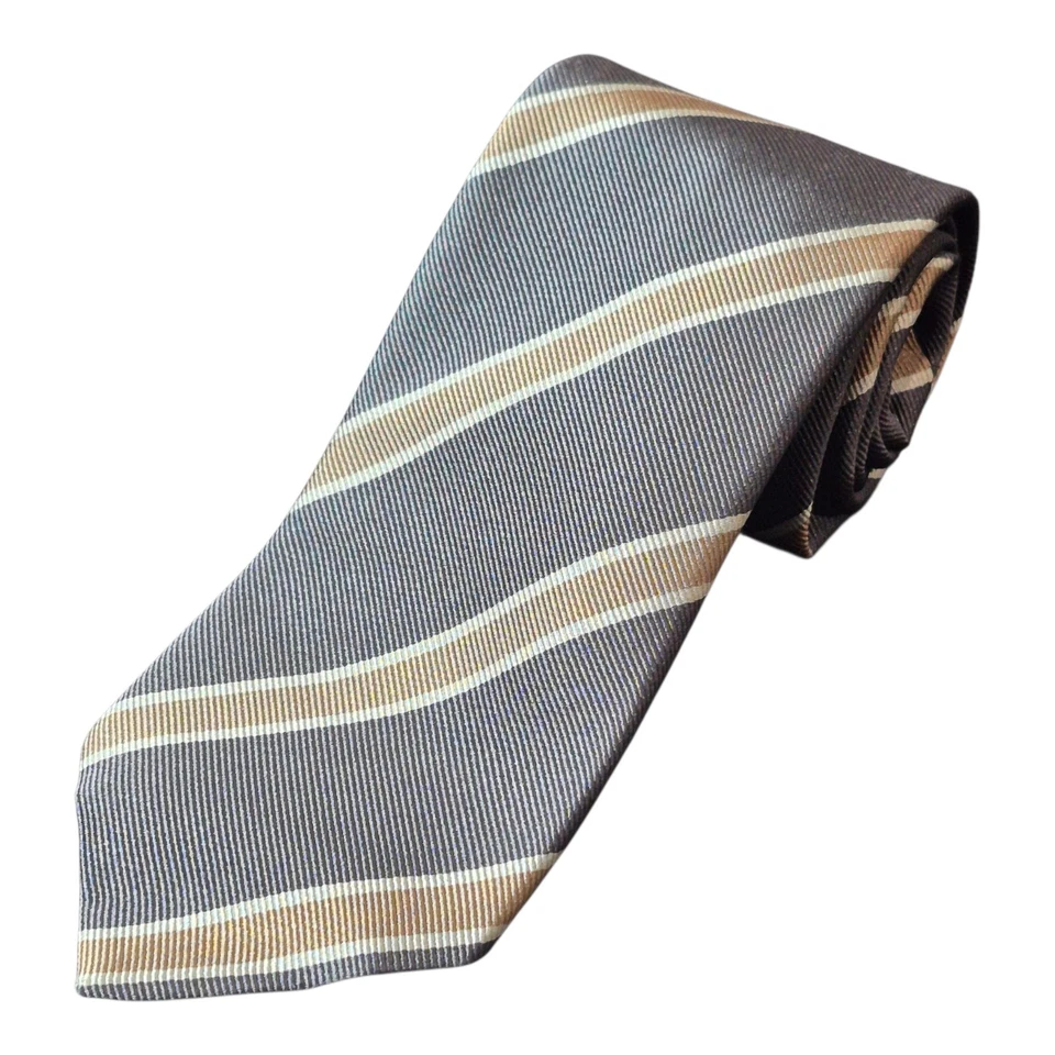 Corbata Brunello Cucinelli 100 % seda a rayas gris tostado Italia de colección para hombre 60” x 3” Foto 1 de 4