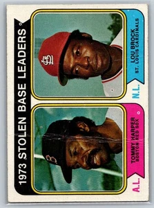 1974 Topps #204 1973 Stolen Base Leaders (Tommy Harper / Lou Brock) - Picture 1 of 2