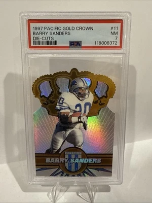 1997 Pacific Crown BARRY SANDERS GOLD REFRACTOR DIE CUT #11 Holo PSA 7 - Image 1 of 2