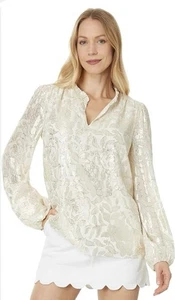 Lilly Pulitzer Women’s Giana Long Sleeve Silk Metallic Top Size XL - Picture 1 of 22