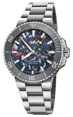 Oris Aquis Date Automatic Steel Multicolored Divers Mens Watch 733 7787 4150-MB - Image 1 of 4