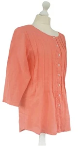East Linen Top Blouse Shirt 100% Linen Coral Pink 3/4 Sleeve Lightweight UK 10 - Picture 1 of 9