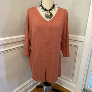 Weiche Umrandung Damen Top 3X orange V-Ausschnitt Tunika Bluse 3/4 Arm Stretch - Bild 1 von 8