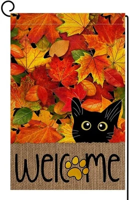 Fall Cat Leaves Garden Flag 12x18 Vertical Double Sided Welcome Autumn Thanksgiv - Image 1 of 4