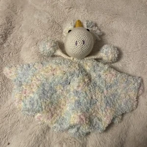 Handmade Crochet Unicorn Baby Blanket Toy - Picture 1 of 4