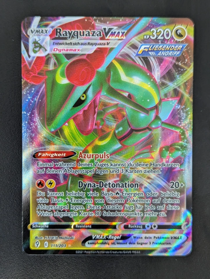 Pokemon Rayquaza VMAX Deutsch 111/203 Drachenwandel Near Mint Karte Full Art - Bild 1 von 1