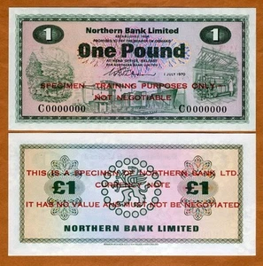 SPECIMEN Ireland Northern Bank, 1 pound, 1970, P-187s, UNC Scarce - Picture 1 of 1