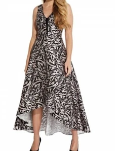 ADRIANNA PAPELL Black/Taupe Animal Print Mikado Gown Choose Size - Picture 1 of 5