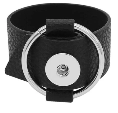 BRAND NEW GINGER SNAP STYLE BRACELET BLACK LEATHER WRAP CUFF #0501 SILVER TONE - Image 1 of 2