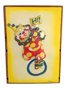 Targa pagliaccio da circo Trapunto firmata 10,5" x 7,5" monociclo - Foto 1 di 6