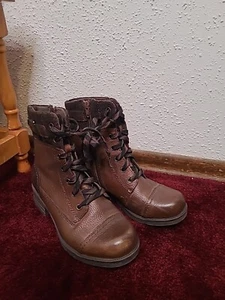 Earth Origins Brown Leather Lace Up Zip Combat Boots Womens Size 6.5 W - Picture 1 of 7