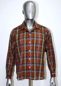 Vintage 1960s SEARS ROEBUCK Checkered Shirt Loop Collar Size M Made in USA - Picture 1 of 7
