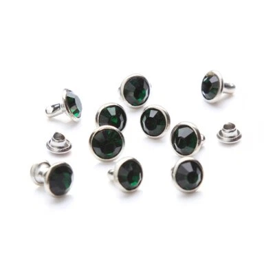 100 Sets Cz Crystal Rivets Silver Double Cap Studs 6mm Emerald for Leather DIY - Image 1 of 4