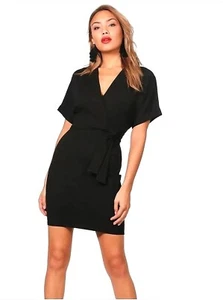 Boohoo wrap tea dress UK 8-10 womens belted ladies black belted party - Picture 1 of 3