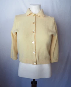 Vtg 50s Minklam By Darlene Lambswool Mink Fur Cropped Cardigan Pastel Yellow 36 - Picture 1 of 5