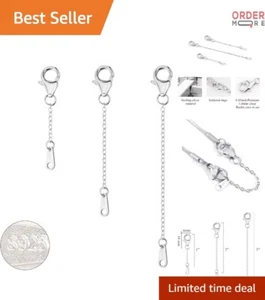 Sterling Silver Necklace Extenders Set 1 2 3 Inch Jewelry Making Classic Clasp - Picture 1 of 10