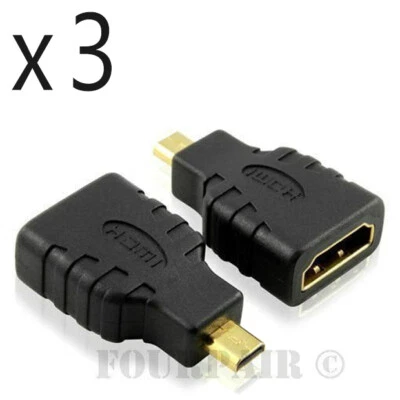 3pcs Micro HDMI Male to HDMI Female Adapter Converter GoPro Hero Black 4 5 6 7 8 - Image 1 of 3