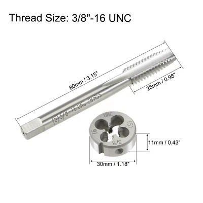3/8"-16 UNC Tap and Die Set HSS Thread Tap with Round Threading Die Right Hand - Image 1 of 4