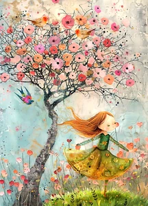 Tarjeta coleccionable de artista de baile de primavera ACEO chica caprichosa escena del bosque 2,5x3,5 ATC - Imagen 1 de 3