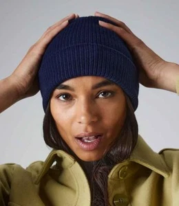 Beechfield Organic Cotton Beanie Double Layer Knit Lightweight Breathable Cuffed - Picture 1 of 8