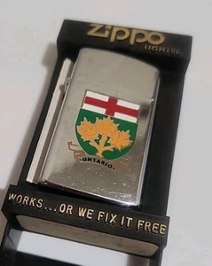 Vintage 1973 Ontario Canada Coat Of Arms Zippo Lighter In Display Box - Picture 1 of 6