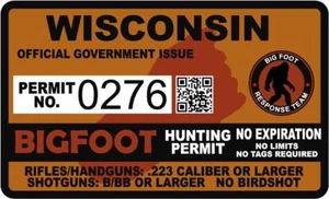 Calcomanía de vinilo Sasquatch con permiso de caza Wisconsin WI Bigfoot Hunter de 4 - Imagen 1 de 1
