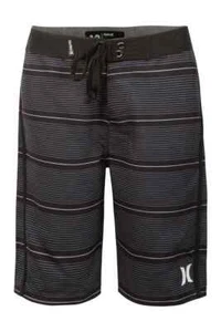 Hurley Big Boys 30 Waist (Size 20) Black Gray Stripe Surf Board Shorts  - Picture 1 of 4
