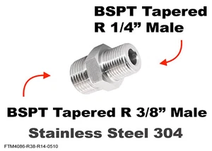 BSPT Tapered R 3/8" to BSPT Tapered R 1/4" Male Stainless Sensor Adaptor Fitting - Picture 1 of 4