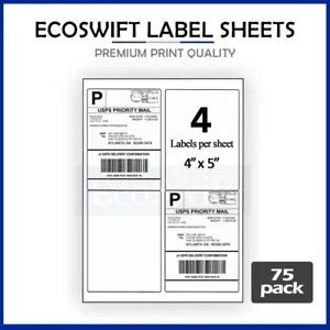 (300) 4 x 5 EcoSwift Laser/Ink Address Shipping Adhesive Labels 4 per sheet - Picture 1 of 5