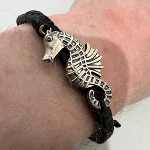 Seahorse Charm Bead Black Cord Bracelet Wristband Bangle Mens Womens Jewellery - Picture 1 of 4