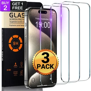 3X For iPhone 16 15 14 13 12 11 Pro Max X XR 8 7 Tempered Glass Screen Protector - Picture 1 of 15