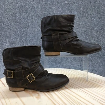 Diba Boots Womens 6.5M Pull On Biker Bootie 3321155 Brown Faux Leather Low Heels - Image 1 of 4