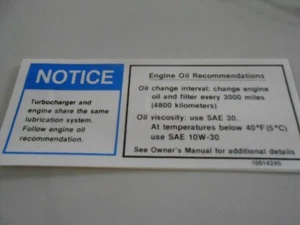 1981 Reproduction Pontiac Turbo Trans Am Eng. Oil Recommendations Decal - Bild 1 von 1