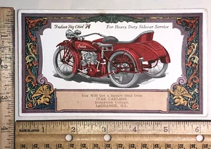 Rare Vintage INDIAN MOTORCYCLE Trade Card Ink Blotter 1920s INDIAN BIG CHIEF 74 - Picture 1 of 2
