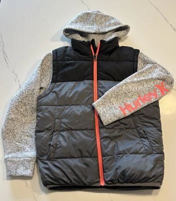 Chaleco Chaqueta acolchada Hurley 2fer para niño talla M capucha mediana cremallera completa gris fresco Foto 1 de 4